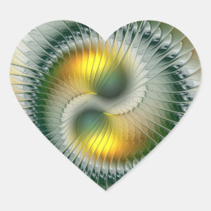 Adesivo Coração Yin Yang Verde Amarelo Abstrato Colorido Fractal