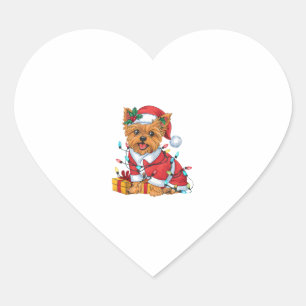 Adesivo Coração Yorkie Xmas Lighting Papais noeis Yorkie Dog Natal