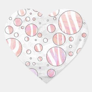 Adesivo Coração Zebra Bolinhas rosa e branca