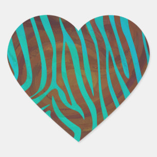 Adesivo Coração Zebra Brown e Teal Impressão