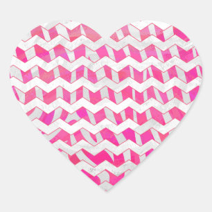 Adesivo Coração Zebra Chevron Branca, Rosa-Quente
