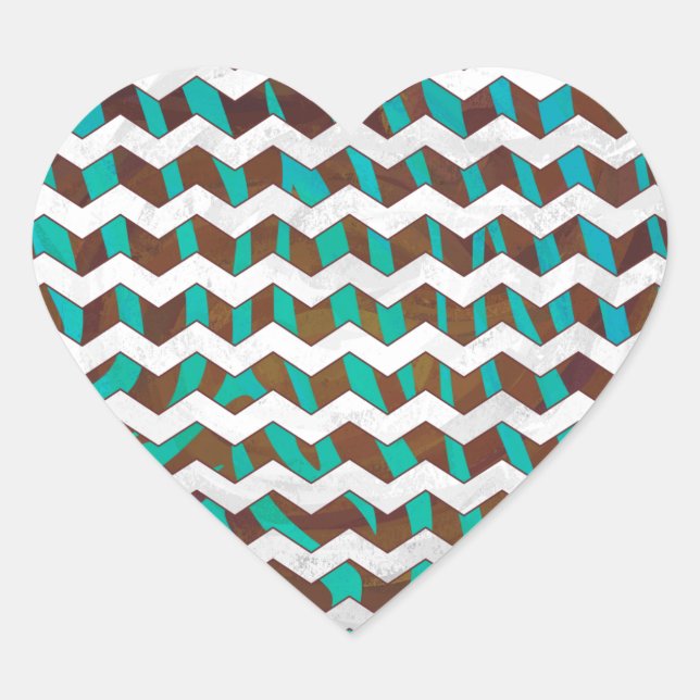 Adesivo Coração Zebra Chevron Brown e Teal Impressão (Frente)
