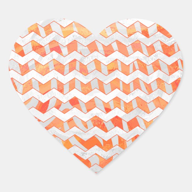Adesivo Coração Zebra Chevron Laranja e Branco (Frente)