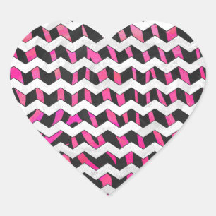 Adesivo Coração Zebra Chevron Preto e Rosa Quente