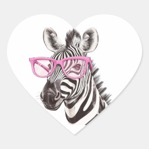 Adesivo Coração Zebra com Óculos Rosa