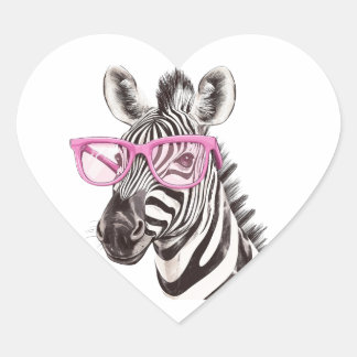 Adesivo Coração Zebra com Óculos Rosa