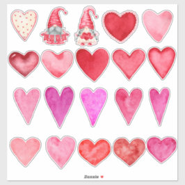Adesivo Corações de Aquarelas e Dois Gnomos