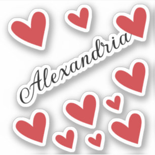 Adesivo Corações de Caligrafia Vermelha de Menina Personal