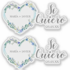Adesivo Corazón Flor Sí Quiero Español para Boda