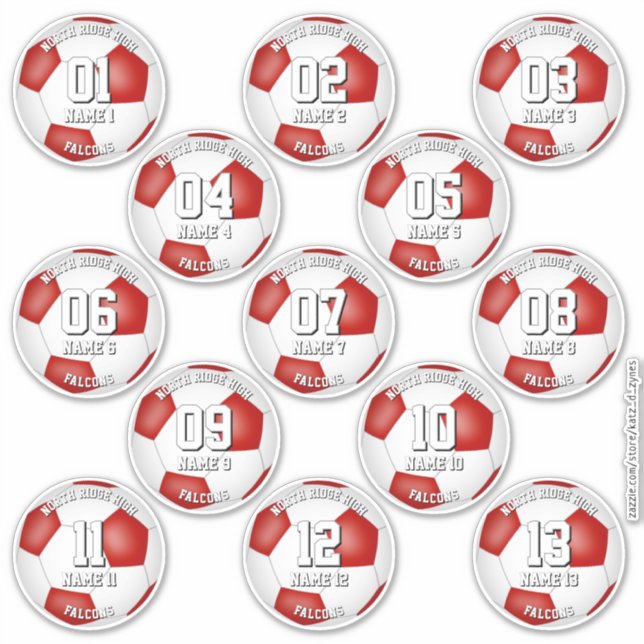Adesivo cores de time de futebol conjunto de 13 vermelho b (Frente)