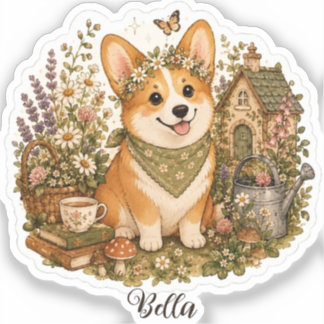 Adesivo Corgi de Flores Silvestres de Casa Aconchegante No
