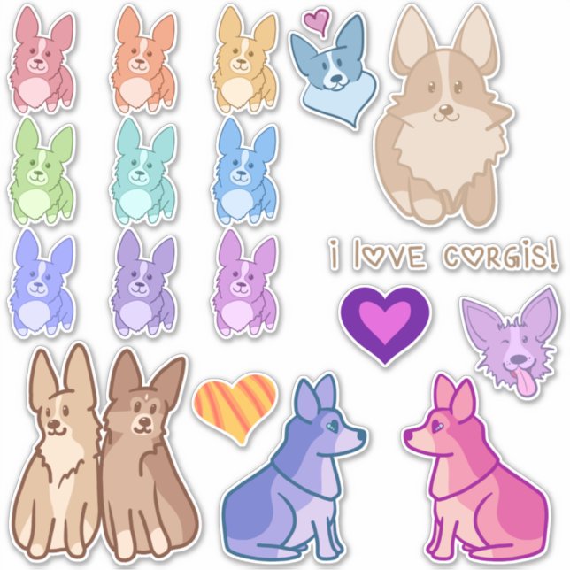 Adesivo Corgi Love Sticker Pack (Frente)