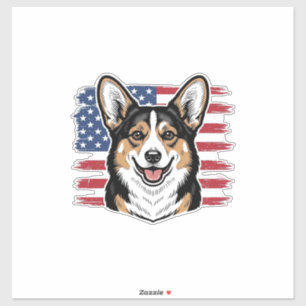 Adesivo Corgi Patriótico Bandeira Americana Desenho Vetori