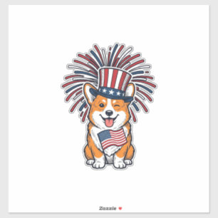 Adesivo Corgi Patriótico Fogos de Artifício Cão Desenho Ve