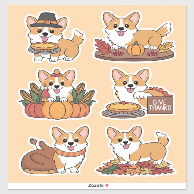 Adesivo Corgi Thanksgiving  (Folha)