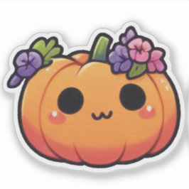 Adesivo Coroa de Flores de Abóbora Kawaii - outono hallowe