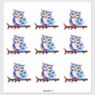 Adesivo Coruja da mãe e folha do bebê de