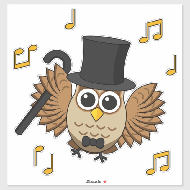 Adesivo Coruja Dançarina Bonita com Cartoon de Notas de Mú (Folha)