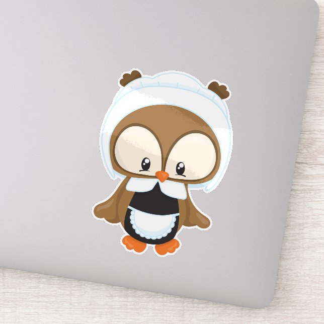 Adesivo Coruja de Ação de Graças, Coruja Marrom, Bonnet Pe (Detalhe)