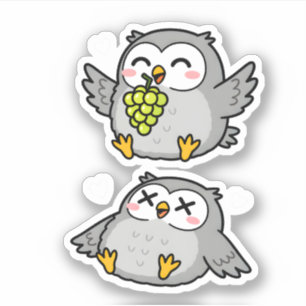 Adesivo Corujas de desenho animado fofas comendo uvas Coru
