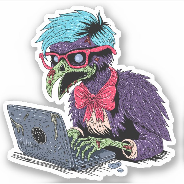 Adesivo Corvo Computador Zumbi (Frente)