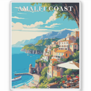 Adesivo Costa Amalfitana Itália Estilo Retro de Viagem Vin