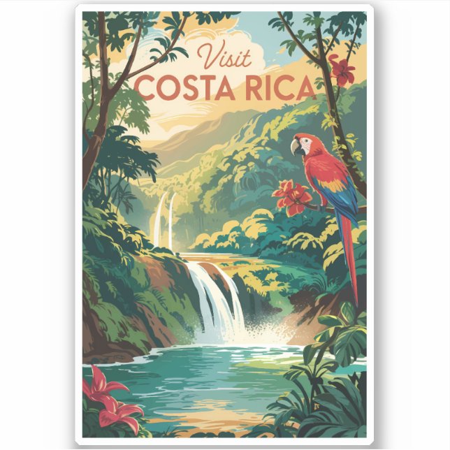 Adesivo Costa Rica Parrot Illustration Travel Art Vintage (Frente)