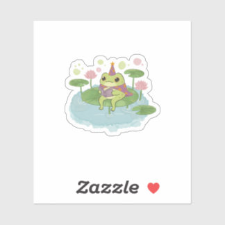 Adesivo Cottagecore Frog Wizard Reading Book Art Print