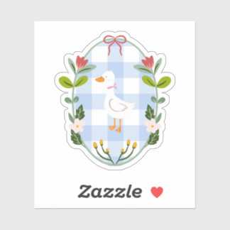 Adesivo Cottagecore White Duck Illustration - Blue Gingham