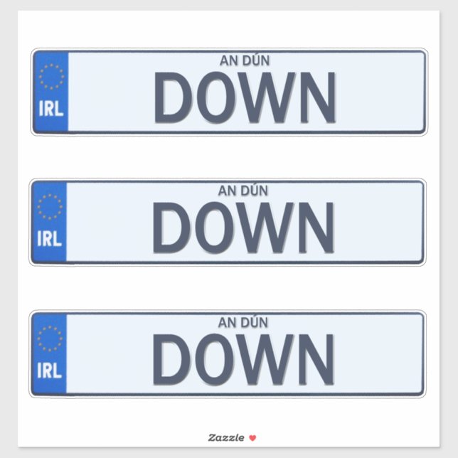 Adesivo County Down Irish Reg Plate Decide Stickers x 3 (Folha)