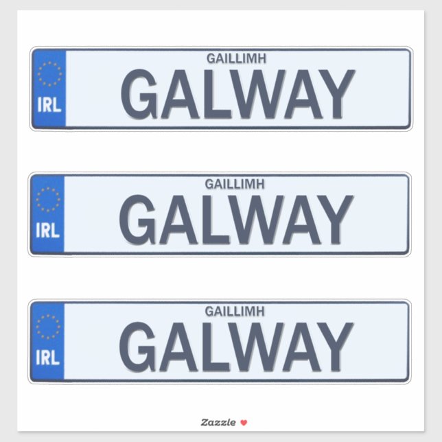 Adesivo County Galway Irish Reg Plate Decal Stickers x 3 (Folha)