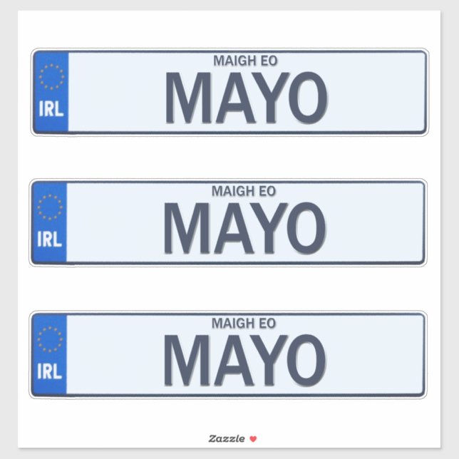 Adesivo County Mayo Irish Reg Plate Decal Stickers x 3 (Folha)