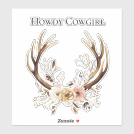 Adesivo Cowgirl Deer Antlers Floral Howdy
