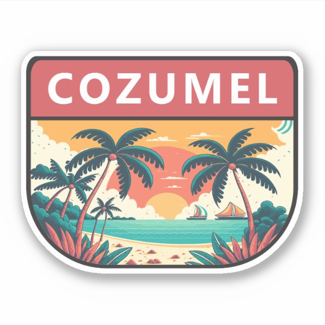 Adesivo Cozumel Mexico Retro Emblem (Frente)