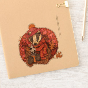 Adesivo Cozy Autumn Badger Art Sticker