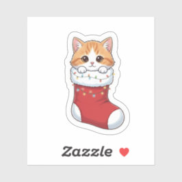 Adesivo Cozy Cat in Christmas Stocking Cute Holiday
