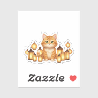 Adesivo Cozy Cat with Glowing Lanterns New Year