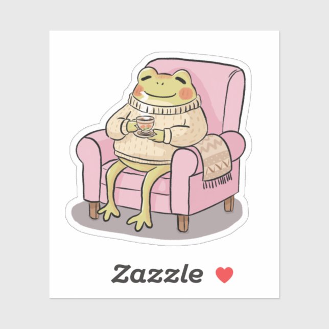 Adesivo Cozy Frog Drinking Tea On Sofa Illustration (Folha)
