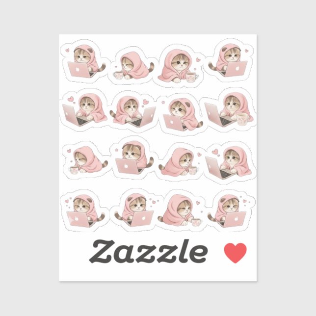 Adesivo Cozy Gaming Cat Pattern - Aesthetic Pink Hoodie Ki (Folha)