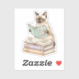 Adesivo Cozy Librarian Cat Reading Easter Book Bookworm 