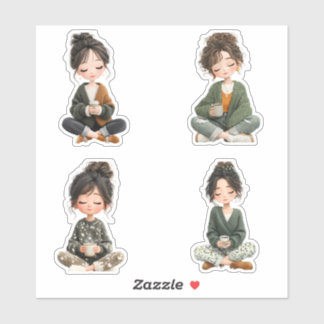 Adesivo Cozy Sitting Chibi Girl Coffee Sticker Sheet