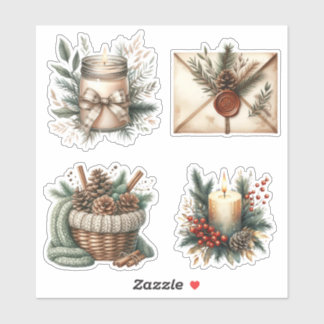 Adesivo Cozy Winter Candle & Pinecone Aesthetic Stickers