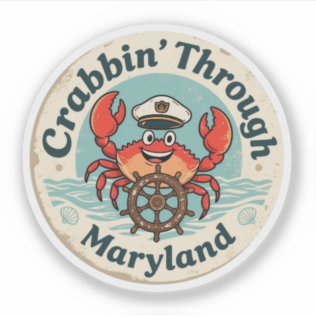 Adesivo Crabbin’ Através de Maryland_ Arte Costeira Vintag (Frente)