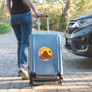 Adesivo Crachá com paisagem vulcânica tropical e palmeiras