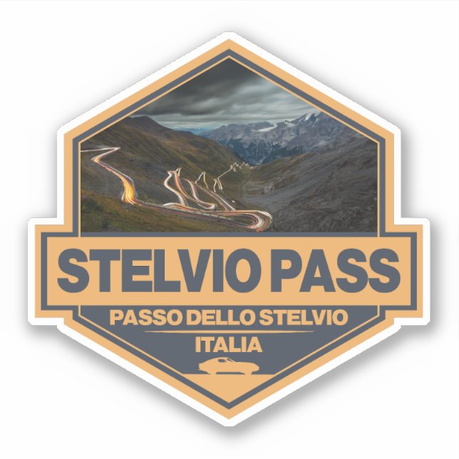 Adesivo Crachá de Viagem de Arte Stelvio Pass Passo Dello  (Frente)