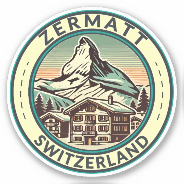 Adesivo Crachá de Viagem de Ilustração de Suiça Zermatt (Frente)