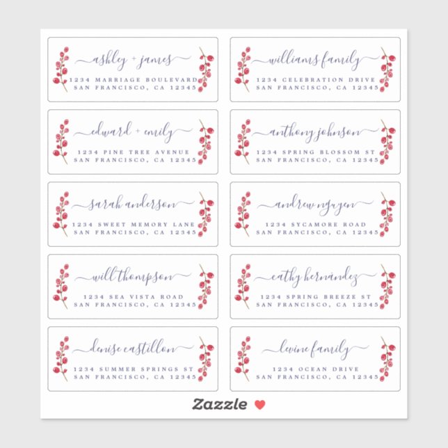 Adesivo Cranberry Sprig Wedding Guest Address Labels (Folha)