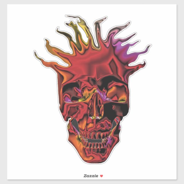 Adesivo Crânio Cromo Flaming (Folha)