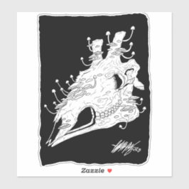 Adesivo Crânio de Girafa preto e branco com plantas