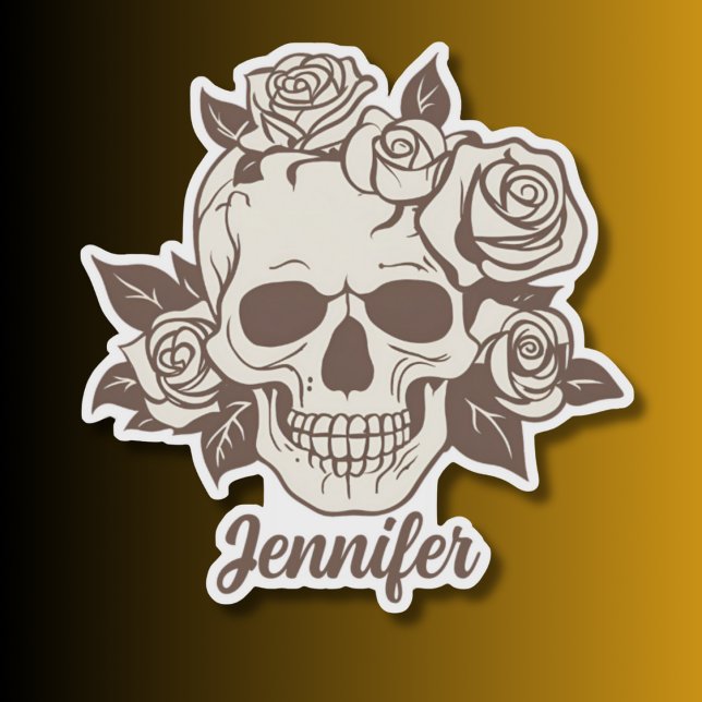 Adesivo Crânio Gótico Personalizado e Rosas à prova d'água (Criador carregado)